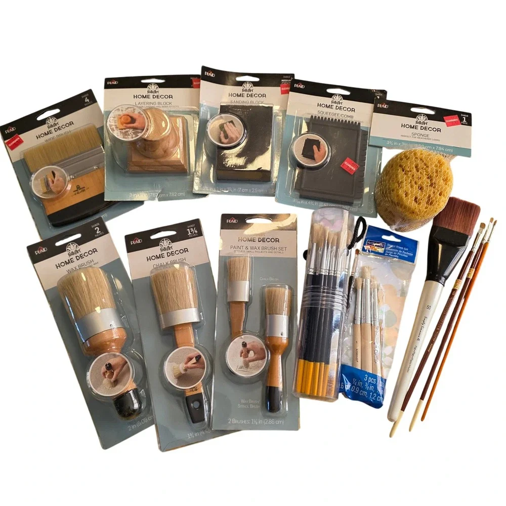 FolkArt Home Decor Chalk Paint Stencil Brush Set Sponge Sanding Block Mixed Lot